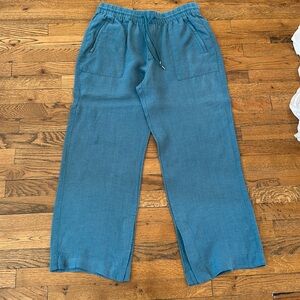 Athleta Linen Mid Rise Wide Left Pant Sz12 Green